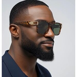 Square Sunglasses Tortoise Gold Accent Designer Fashion Outdoor Beach Hip Hop